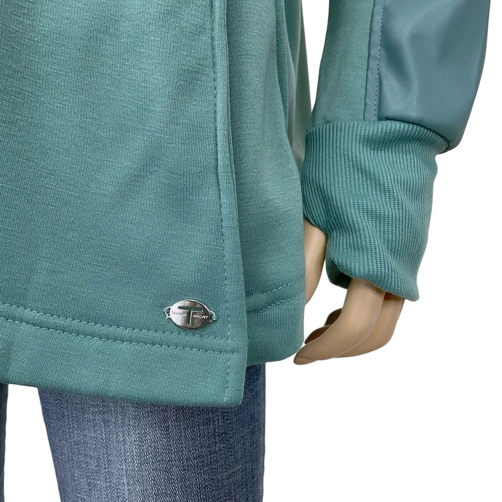 TAHARI Sport Jacket Women 1X Green Long Sleeve Knit Mixed Media Wrap Snap NWT